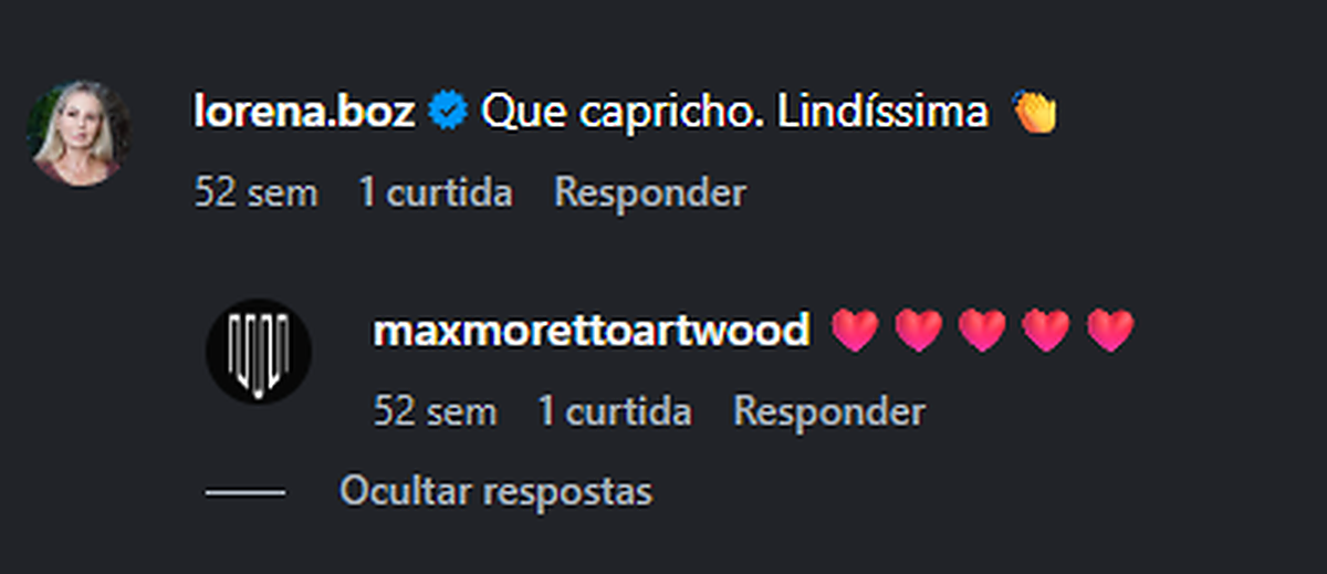 Registro real de comentários e respostas no Instagram da MAX MORETTO ARTWOOD