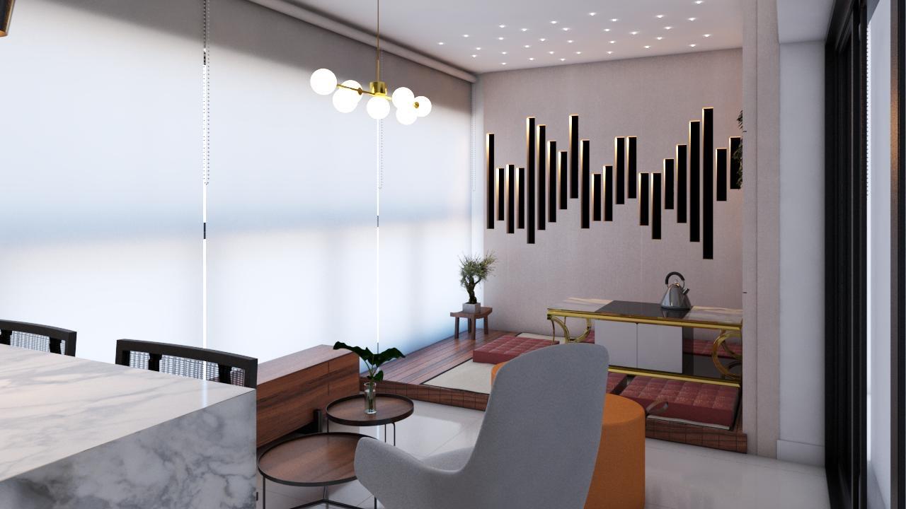 Painel ripado decorativo com iluminação em ambiente interno